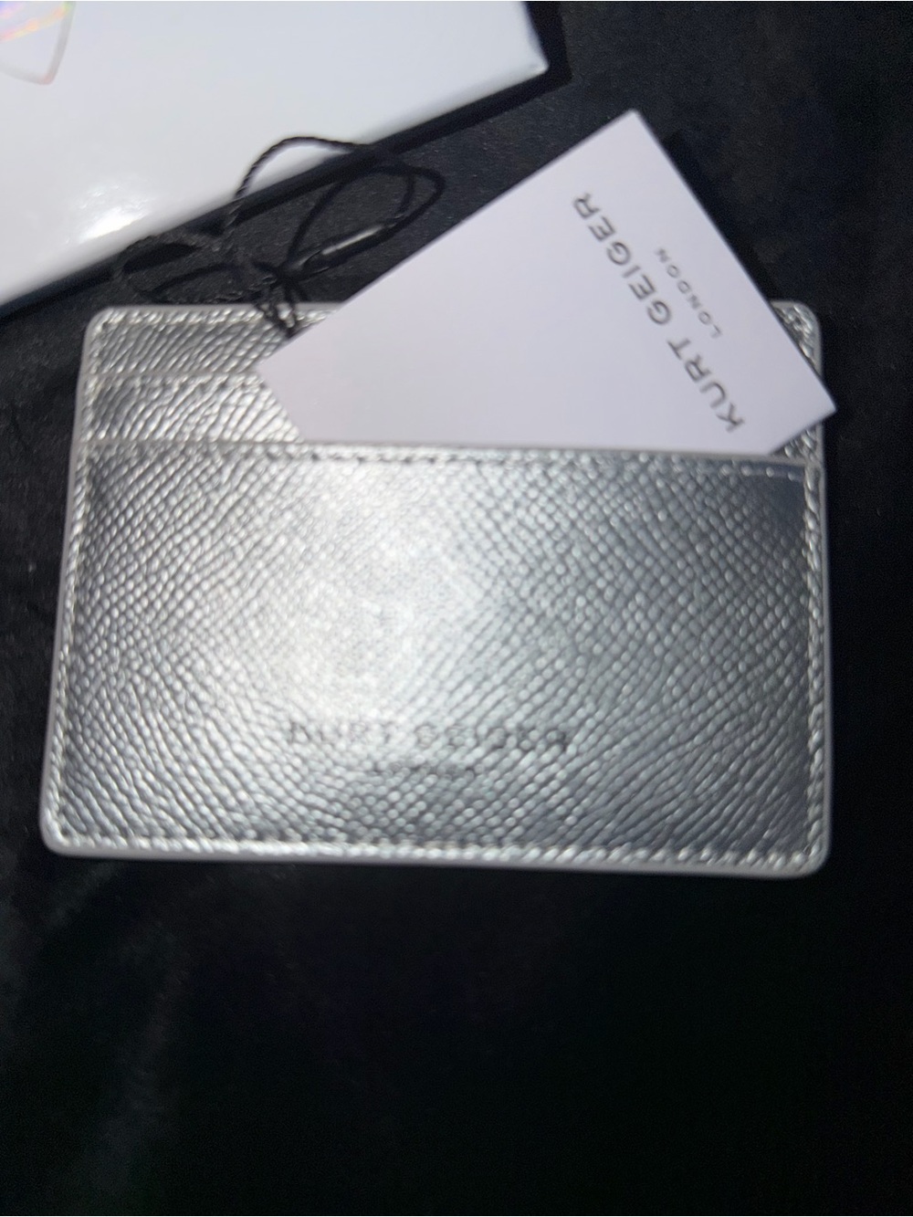Kurt Geiger London Metallic Silver Leather Card Holder NWT Box - Picture 2 of 5
